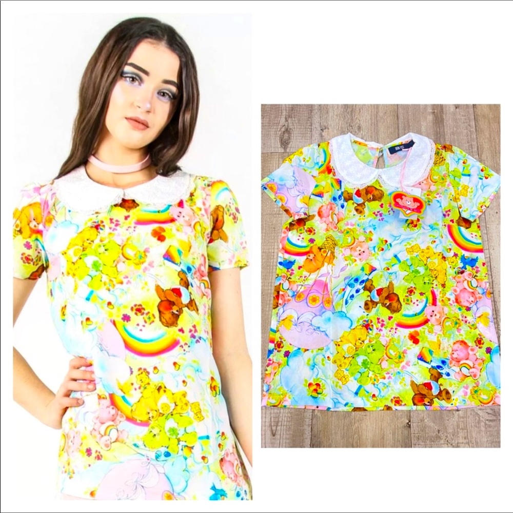 🎀🎀 IRON FIST Care Bears Spring Fling girlie Romantic shift tunic Top NWT
